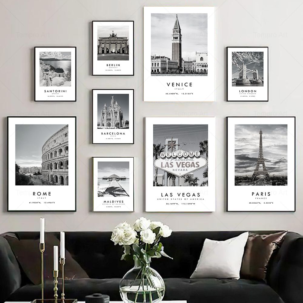 Star Map Poster - Black White City Travel Photography Poster