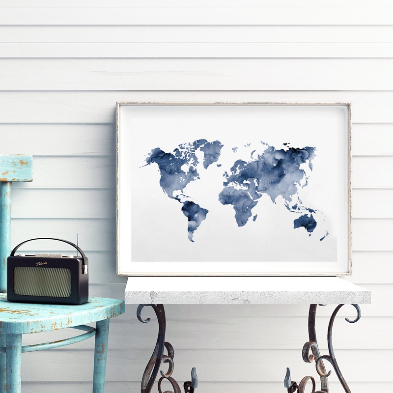 Star Map Poster - Blue World Map Print Navy Map