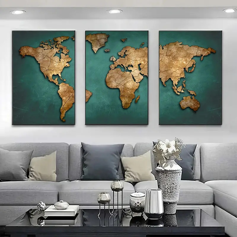 Retro World Map 3pcs/set Canva - Star Map Poster ulasan dan harga