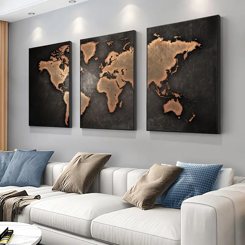 Retro World Map 3pcs/set Canva - Star Map Poster ulasan dan harga